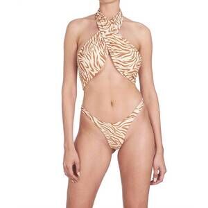 NEW REINA OLGA showpony criss cross one piece in -beige zebra